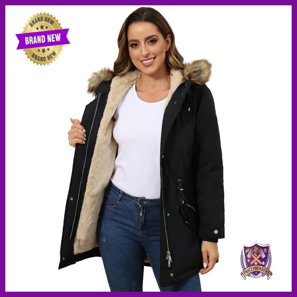 Fleece Lined Parka Jacket Hooded Long Winter Warm Coat with Pockets